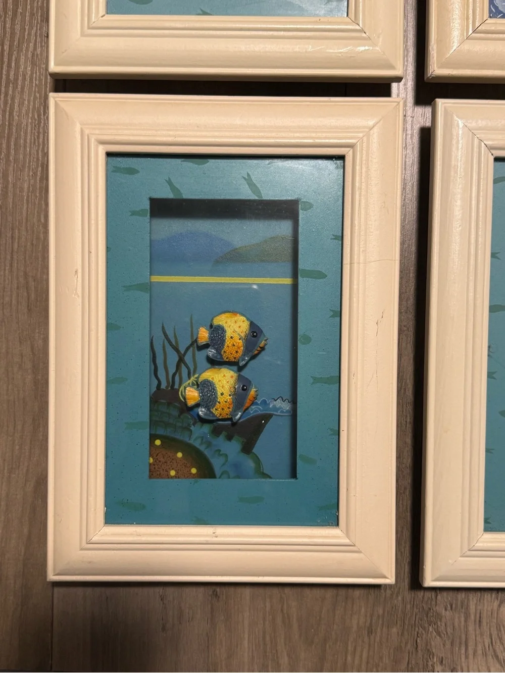 Set of 4 Coastal Tropical Fish Shadow Box Wall Art Framed 3D Nautical